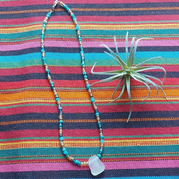 Beach Glass Necklace, Sea glass Necklace, Boho, Blue - Picture 7 of 12